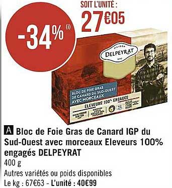 bloc de foie gras de canard igp du sud-ouest avec morceaux éleveurs 100% engagés delpeyrat