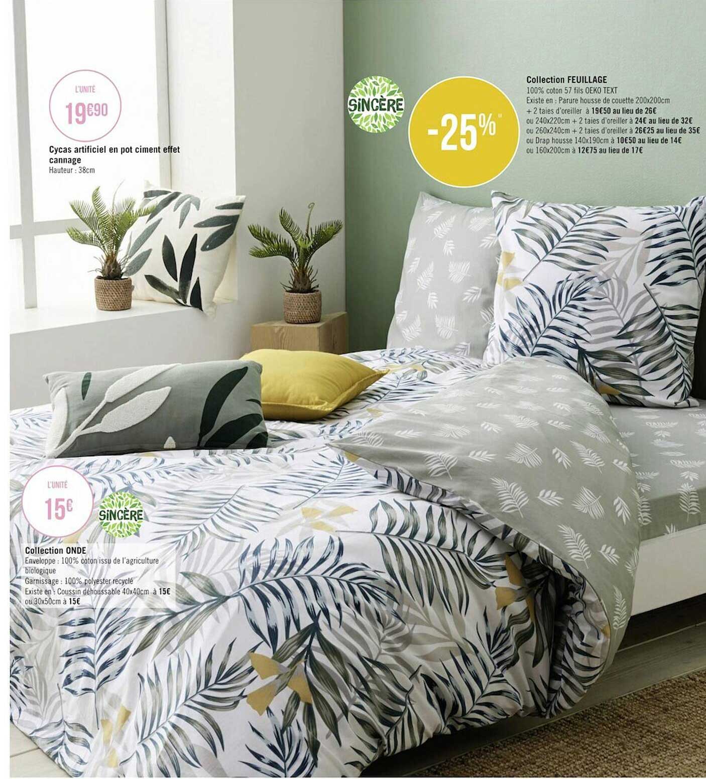 collection onde sincère, cycas artificiel en pot ciment effet cannage, collection feuillage