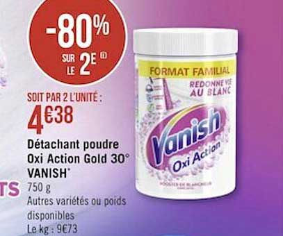 détachant poudre oxi action gold 30° vanish