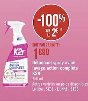 détachant spray avant lavage action complète k2r
