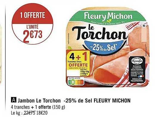 jambon le torchon -25% de sel fleury michon