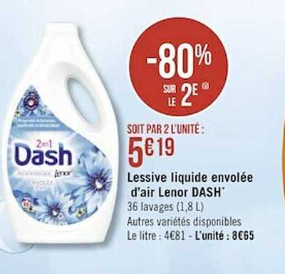 lessive liquide envolée d'air lenor dash