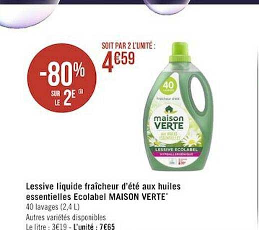lessive liquide fraîcheur d'été aux huiles essentielles écolabel maison verte