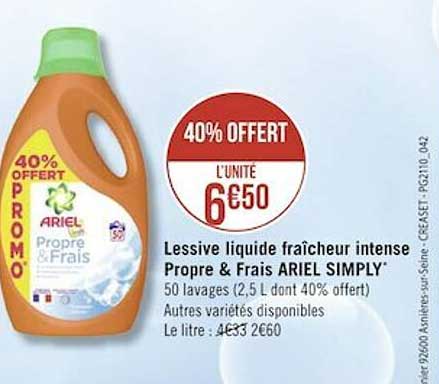 lessive liquide fraîcheur intense propre &  frais ariel simply