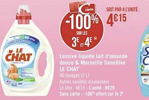 lessive liquide lait d'amande douce & marseille sensitive le chat