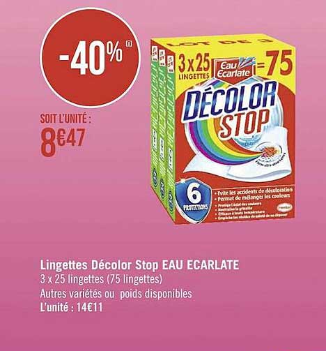 lingettes décolor stop eau écarlate
