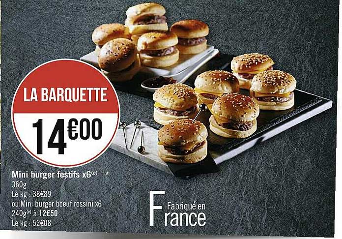 mini burger festifs x6 ou mini burger boeuf rossini x6