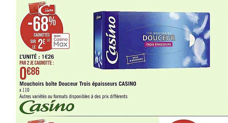 mouchoirs boîte douceur trois épaisseurs casino
