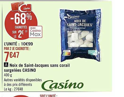 noix de saint-jacques sans corail surgelées casino