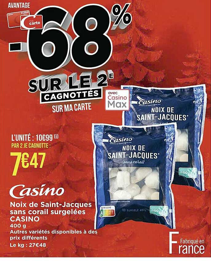 noix de saint-jacques sans corail surgelées casino