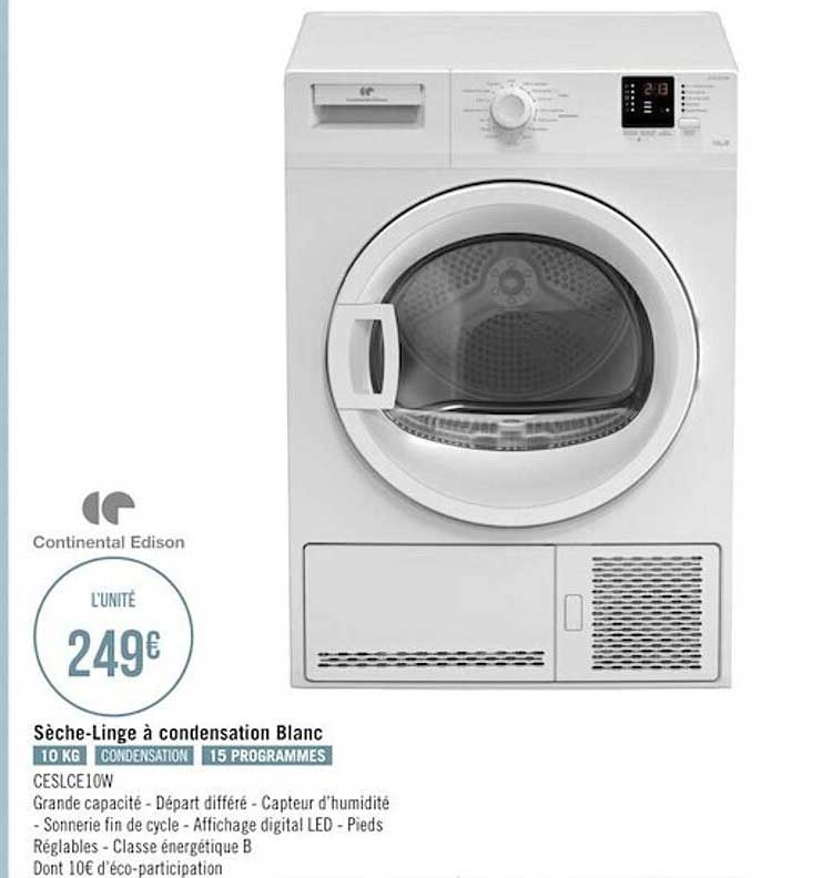 sèche-linge à condensation blanc continental edison