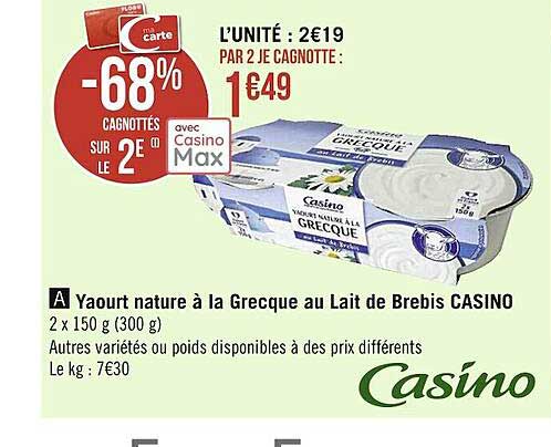 Yaourt Nature à La Grecque Au Lait De Brebis Casino