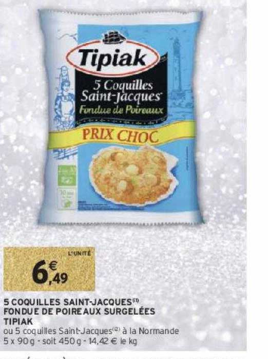 5 coquilles saint-jacques fondue de poireaux surgelées tipiak