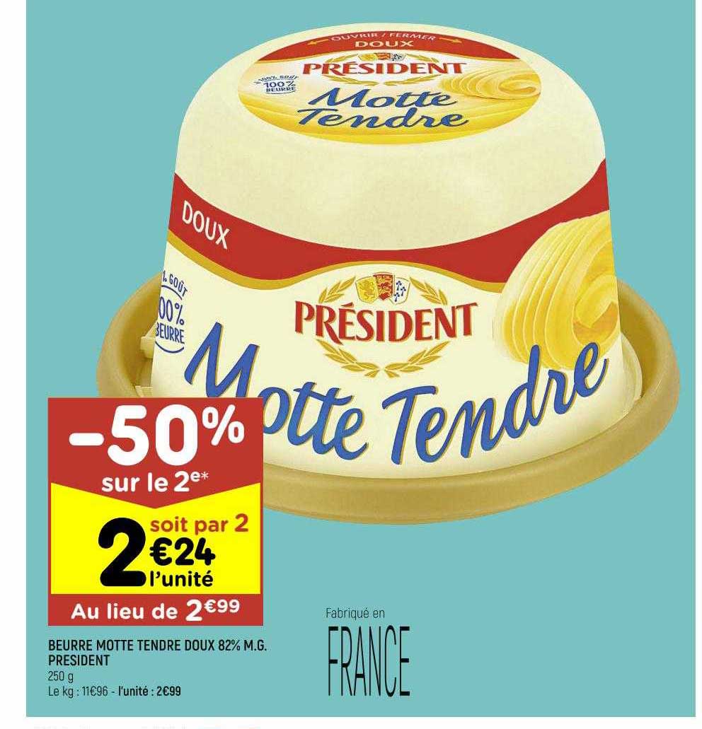 beurre motte tendre doux 82% m.g. président