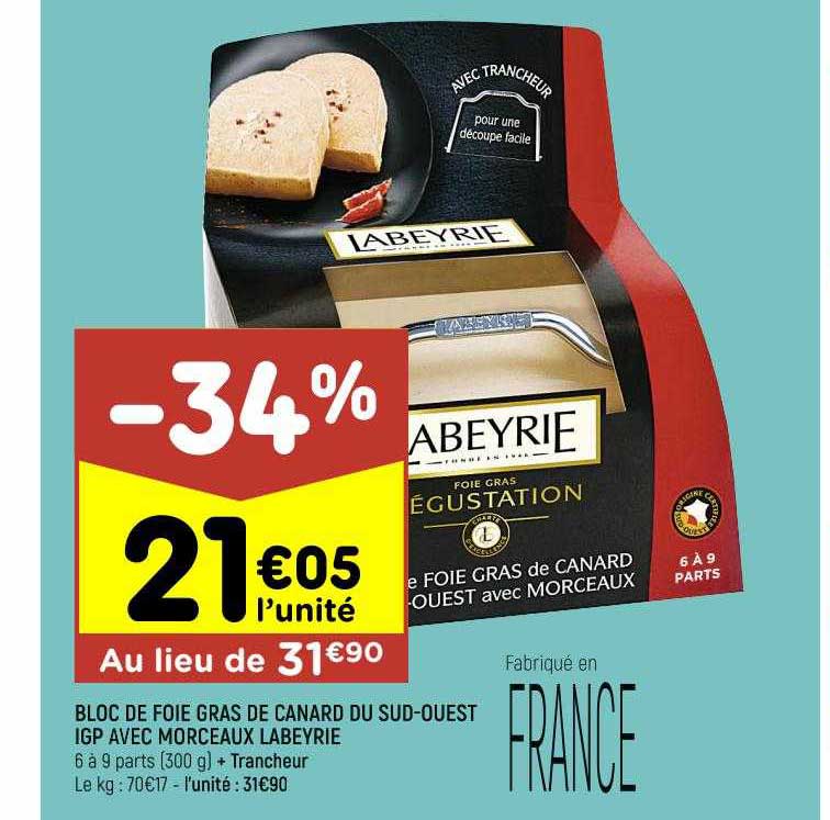 bloc de foie gras de canard du sud-ouest igp avec morceaux labeyrie