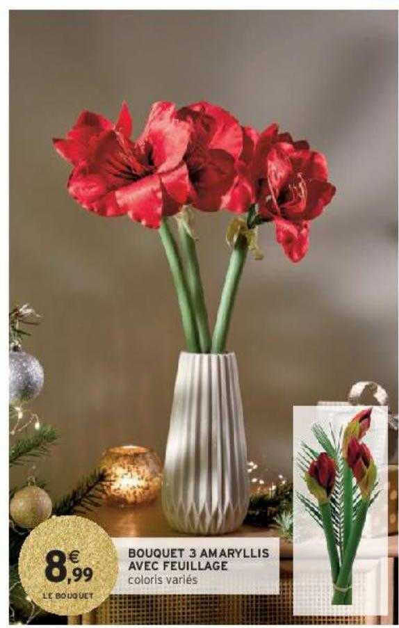 bouquet 3 amaryllis avec feuillage
