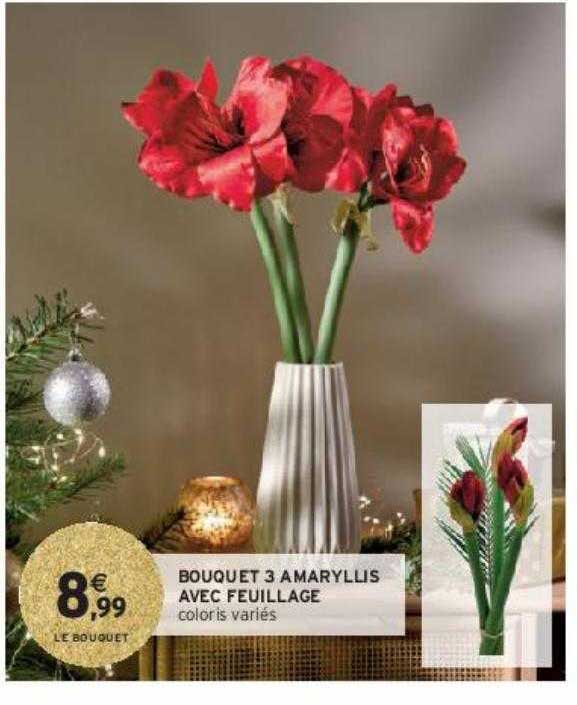 bouquet 3 amaryllis avec feuillage