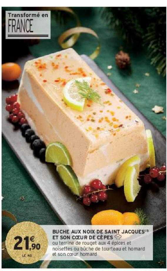 bûche aux noix de saint jacques et son cœur de cèpes