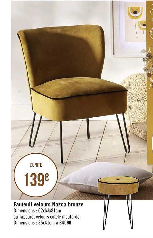 fauteuil velours nazca bronze