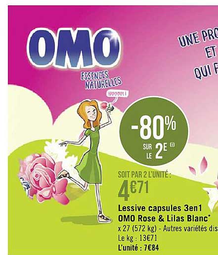 Lessive Capsules 3 En 1 Omo Rose & Lilas Blanc