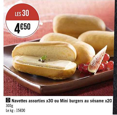 navettes assorties x30 ou mini burgers au sésame x20
