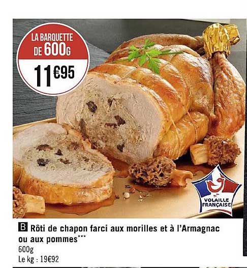 rôti de chapon farci aux morilles et à l'armagnac ou aux pommes