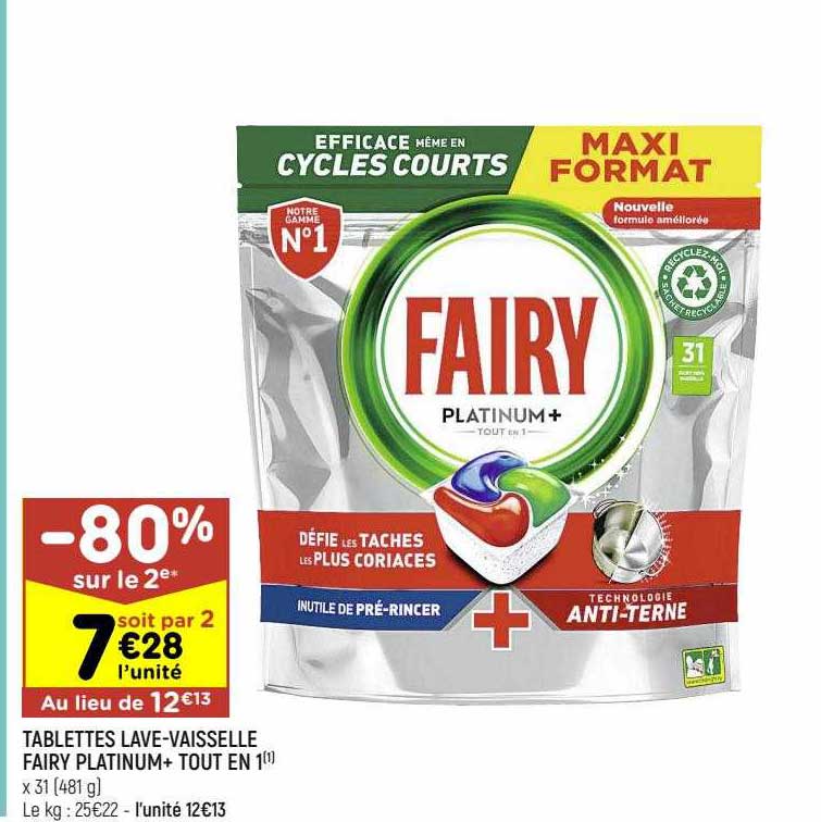 tablettes lave-vaisselle fairy platinum+ tout en 1
