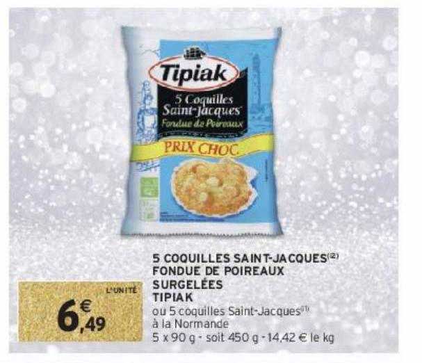 5 coquilles saint-jacques fondue de poireaux surgelées tipiak