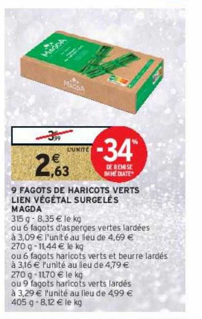 9 fagots de haricots verts lien végétal surgelés magda