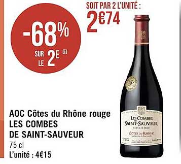 aoc côtes du rhône rouge les combes de saint-sauver -68% sur le 2e