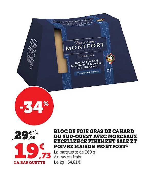 bloc de foie gras de canard du sud-ouest avec morceaux excellence finement salé et poivré maison montfort