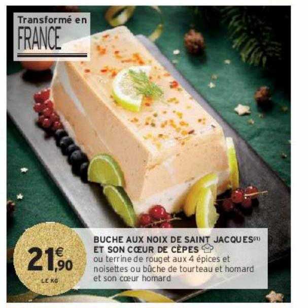 bûche aux noix de saint jacques et son cœur de cèpes