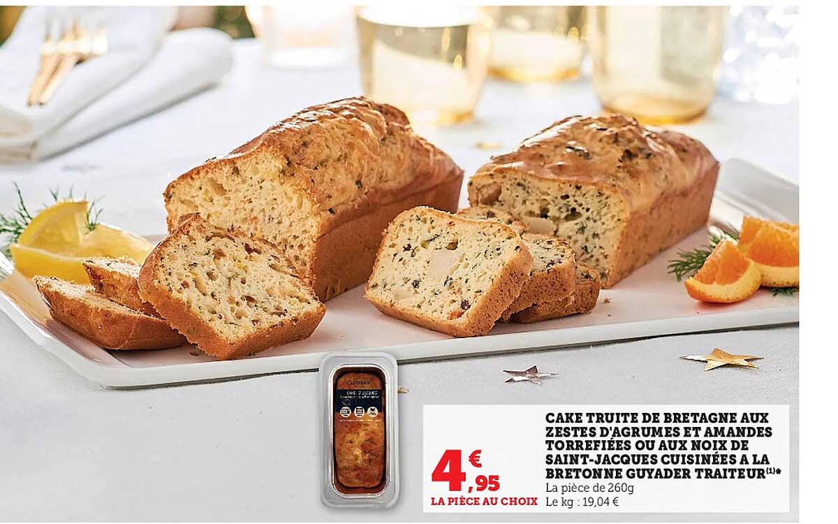 cake truite de bretagne aux zestes d'agrumes et amandes torréfiées ou aux noix de saint-jacques cuisinées à la bretonne guyader traiteur