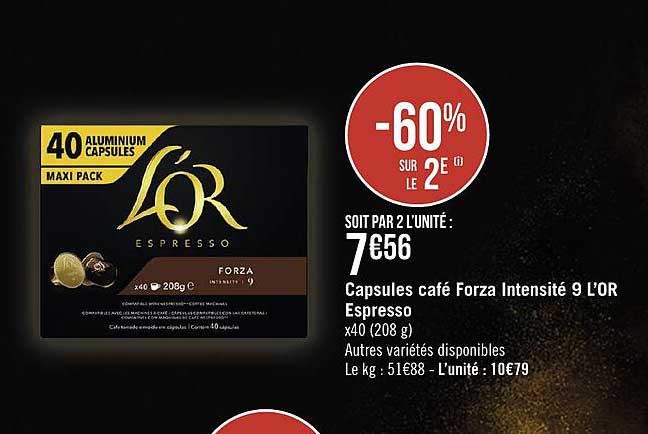 Caspules Café Forza Intensité 9 L'or Espresso