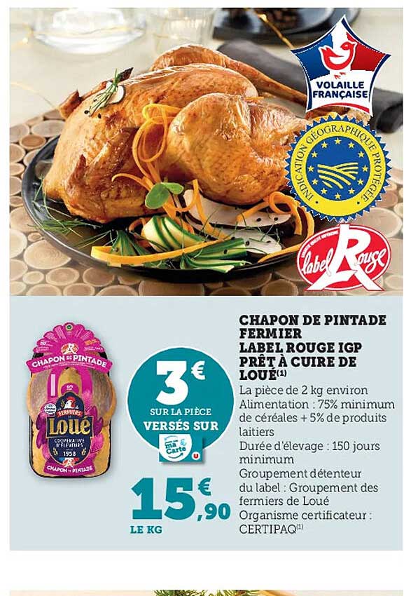 chapon de pintade fermier label rouge igp prêt à cuire de loué