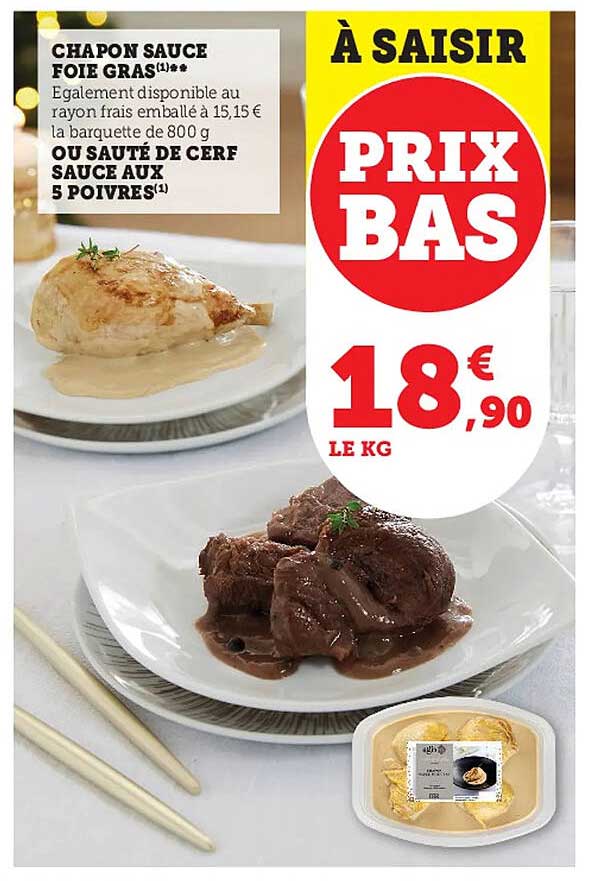 chapon sauce foie gras ou sauté de cerf sauce aux 5 poivres