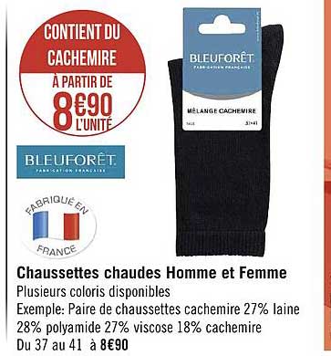 chaussettes chaudes homme et femme bleu forêt