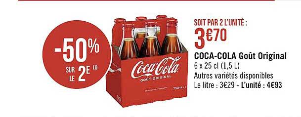 coca-cola goût original -50% sur le 2e