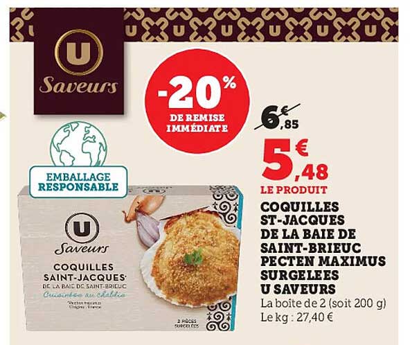 coquilles st-jacques de la baie de saint-brieuc pecten maximus surgelées u saveurs
