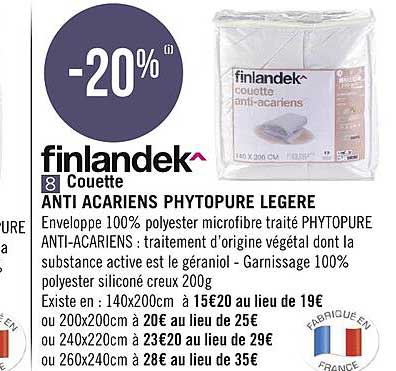 couette anti acariens phytopure légère finlandek
