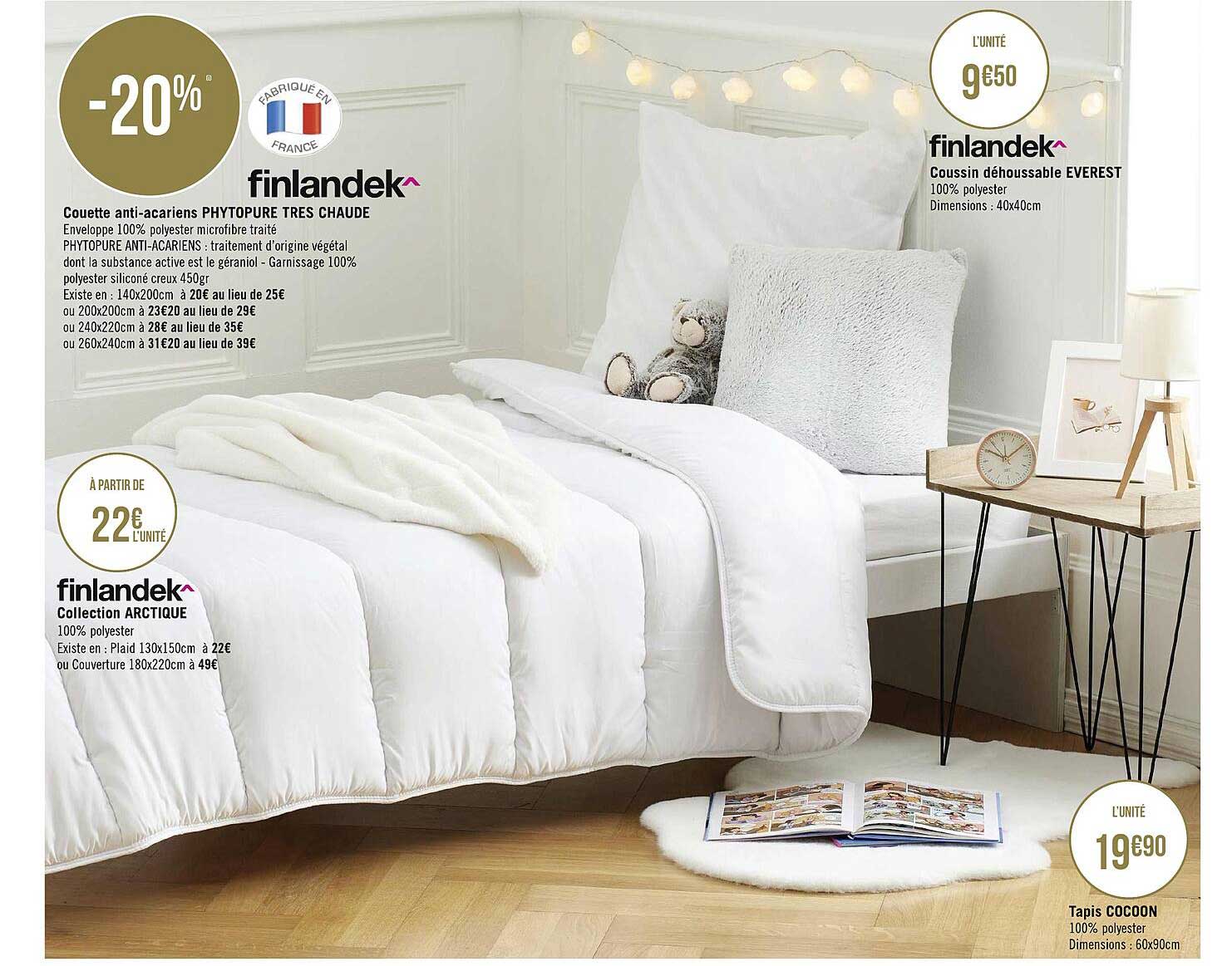 couette anti-acariens phytopure très chaude finlandek, collection arctique finlandek, tapis cocoon, coussin déhoussable everest finlandek