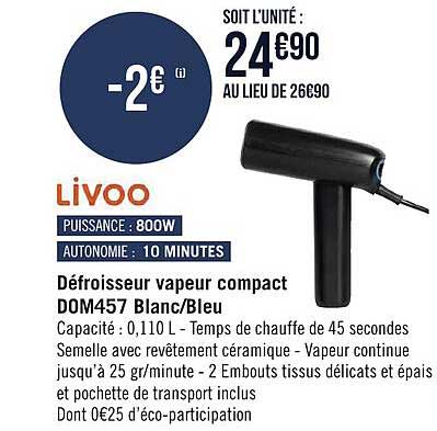 défroisseur vapeur compact dom457 blanc-bleu livoo
