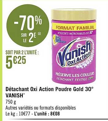 détachant oxi action poudre gold 30° vanish