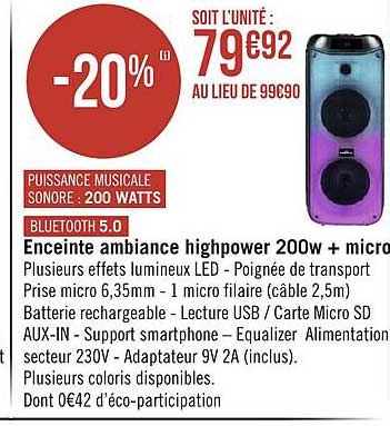 enceinte ambiance highpower 200w + micro