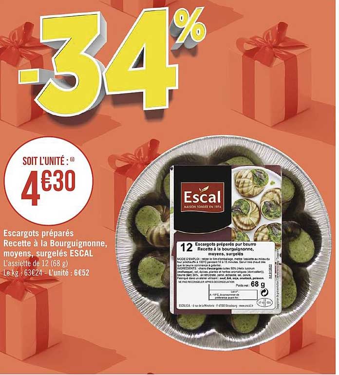 escargots préparés recette à la bourgignonne moyens surgelés escal