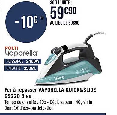 fer à repasser vaporella quick & slide qs220 bleu polit vaporella