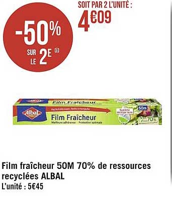 film fraîcheur 50 m 70% de ressources recyclées albal