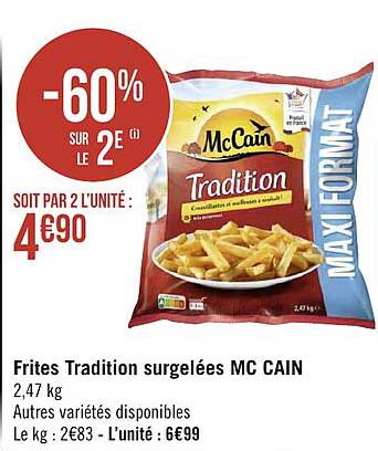 frites tradition surgelés mc cain -60% sur le 2e