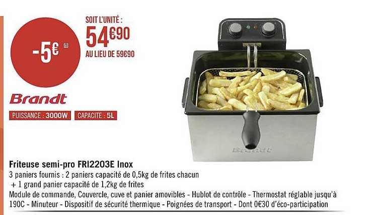 friteuse semi-pro fri2203e inox brandt