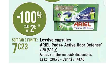 lessive capsules ariel pods+ active odor défense